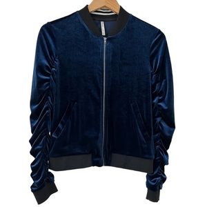 Color Thread women’s bomber jacket S Blue velour ruched sleeves stretch fall